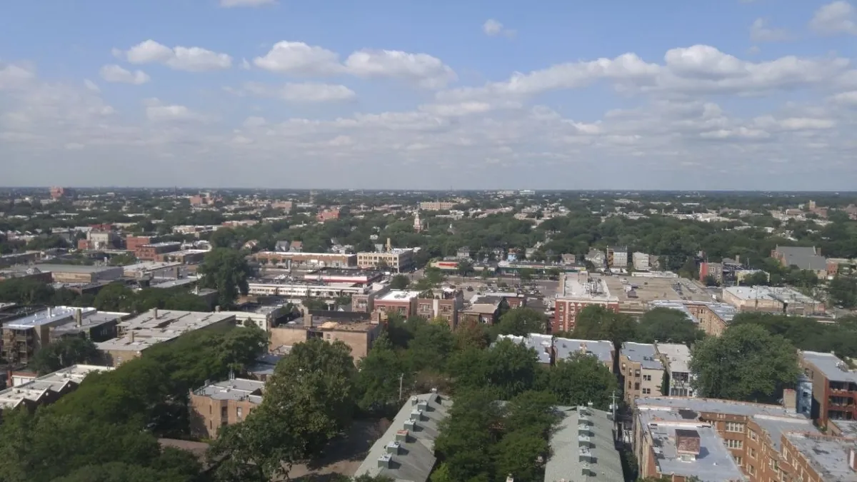 Tree-lined neighborhood on Chicago's North Side seen from above